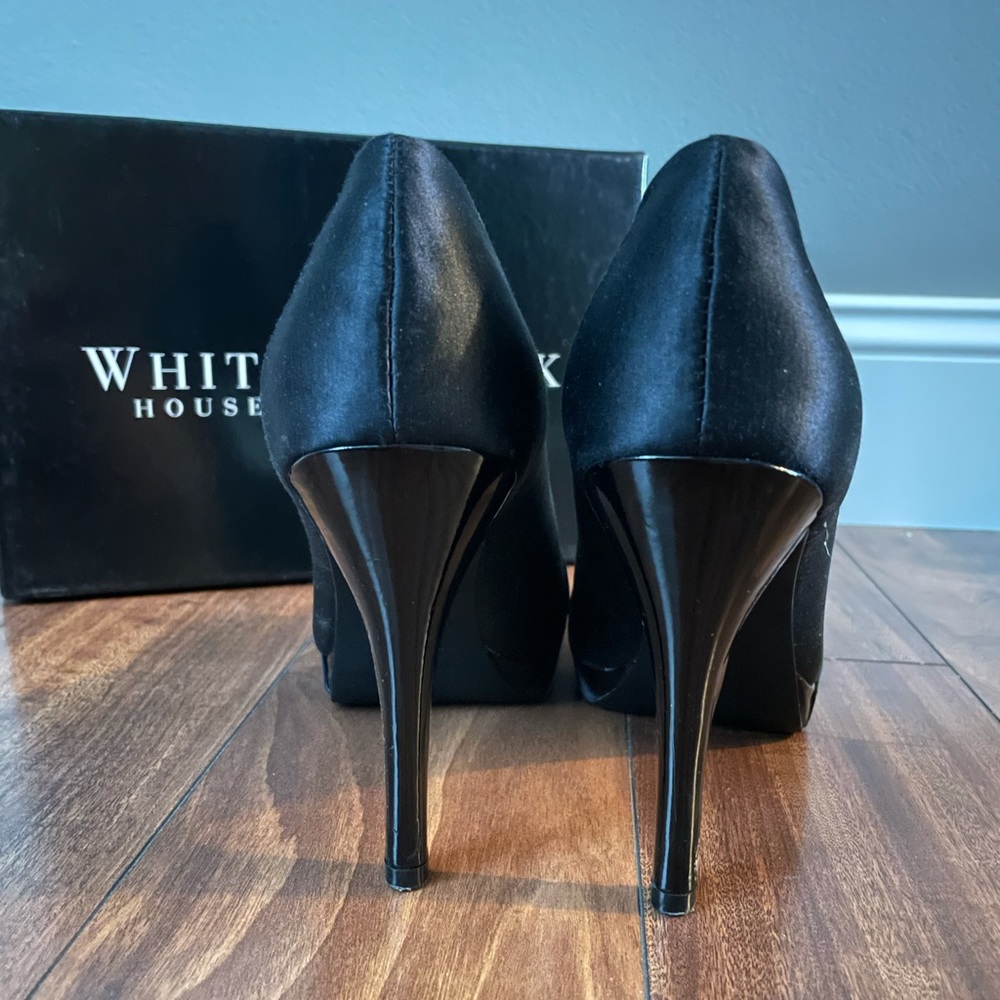 WHBM Ray black satin peep platform heel - Picture 6 of 9